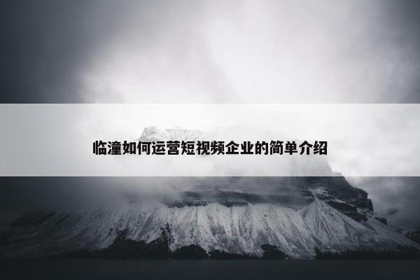 临潼如何运营短视频企业的简单介绍