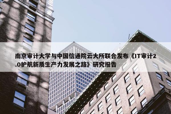 南京审计大学与中国信通院云大所联合发布《IT审计2.0护航新质生产力发展之路》研究报告