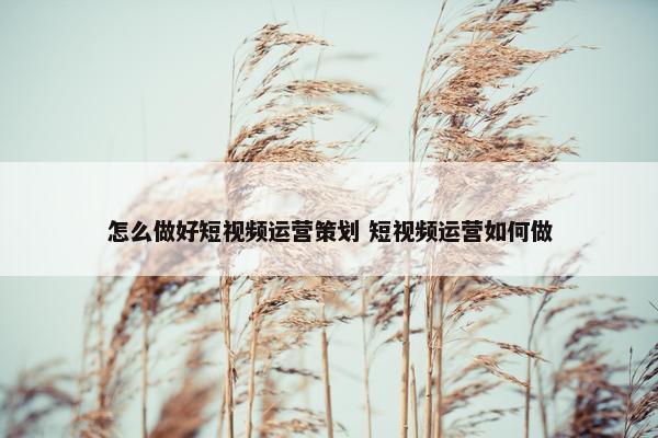 怎么做好短视频运营策划 短视频运营如何做