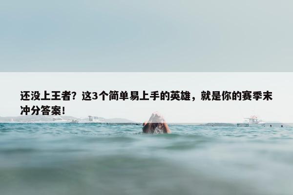 还没上王者？这3个简单易上手的英雄，就是你的赛季末冲分答案！