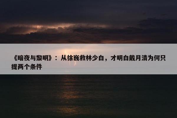 《暗夜与黎明》：从徐巍救林少白，才明白戴月清为何只提两个条件