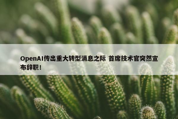 OpenAI传出重大转型消息之际 首席技术官突然宣布辞职！