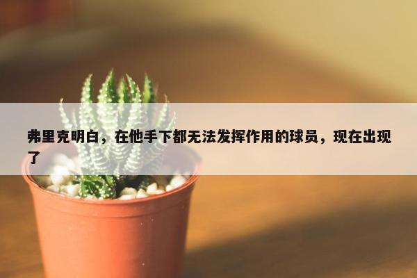 弗里克明白，在他手下都无法发挥作用的球员，现在出现了