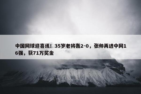 中国网球迎喜讯！35岁老将轰2-0，张帅再进中网16强，获71万奖金