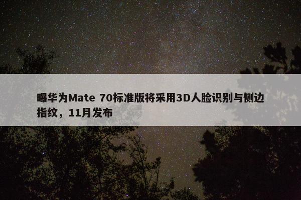 曝华为Mate 70标准版将采用3D人脸识别与侧边指纹，11月发布