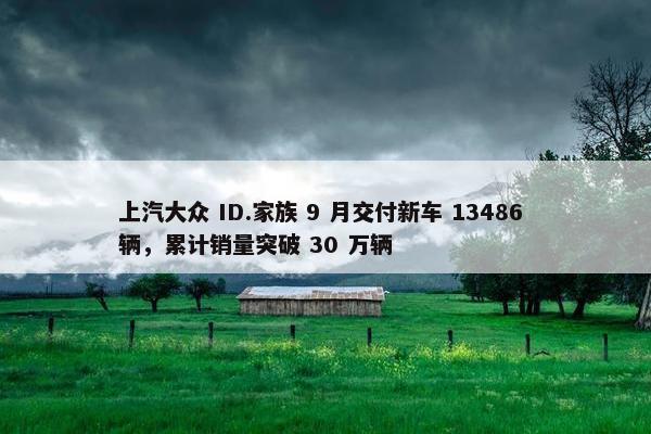 上汽大众 ID.家族 9 月交付新车 13486 辆，累计销量突破 30 万辆