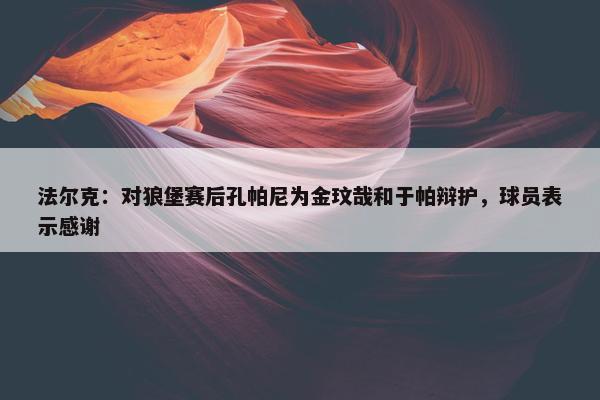 法尔克：对狼堡赛后孔帕尼为金玟哉和于帕辩护，球员表示感谢