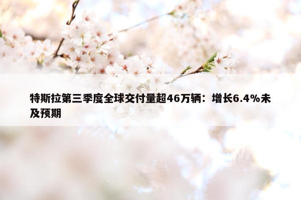 特斯拉第三季度全球交付量超46万辆：增长6.4%未及预期