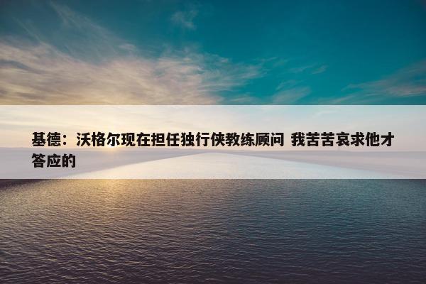 基德：沃格尔现在担任独行侠教练顾问 我苦苦哀求他才答应的