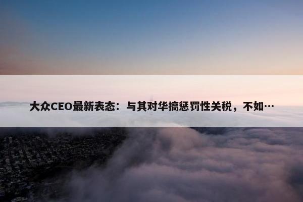 大众CEO最新表态：与其对华搞惩罚性关税，不如…