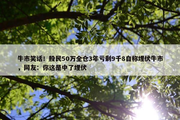 牛市笑话！股民50万全仓3年亏剩9千8自称埋伏牛市，网友：你这是中了埋伏