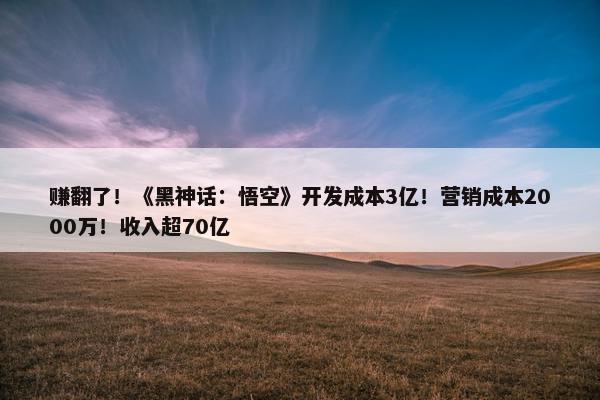 赚翻了！《黑神话：悟空》开发成本3亿！营销成本2000万！收入超70亿