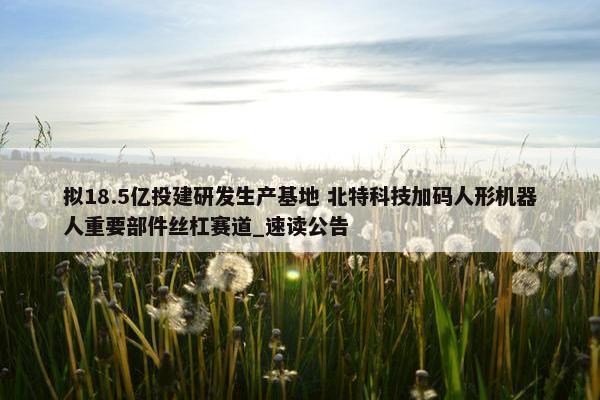 拟18.5亿投建研发生产基地 北特科技加码人形机器人重要部件丝杠赛道_速读公告