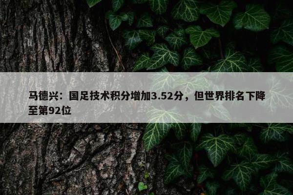 马德兴：国足技术积分增加3.52分，但世界排名下降至第92位