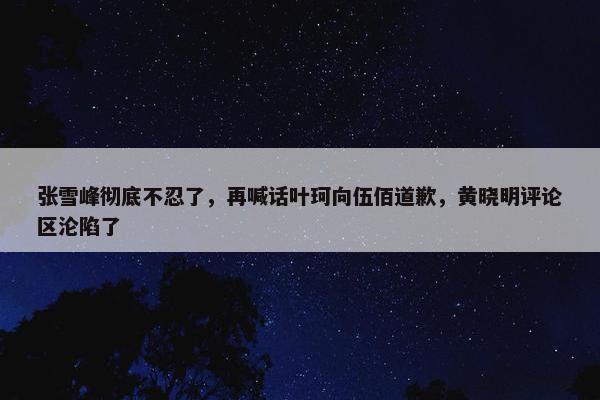 张雪峰彻底不忍了，再喊话叶珂向伍佰道歉，黄晓明评论区沦陷了