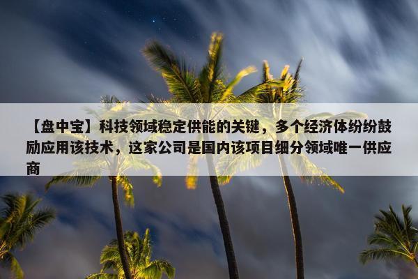 【盘中宝】科技领域稳定供能的关键，多个经济体纷纷鼓励应用该技术，这家公司是国内该项目细分领域唯一供应商