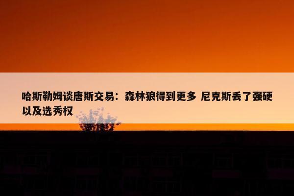 哈斯勒姆谈唐斯交易：森林狼得到更多 尼克斯丢了强硬以及选秀权