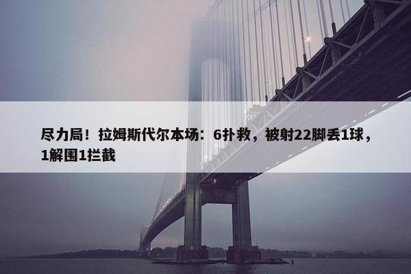 尽力局！拉姆斯代尔本场：6扑救，被射22脚丢1球，1解围1拦截