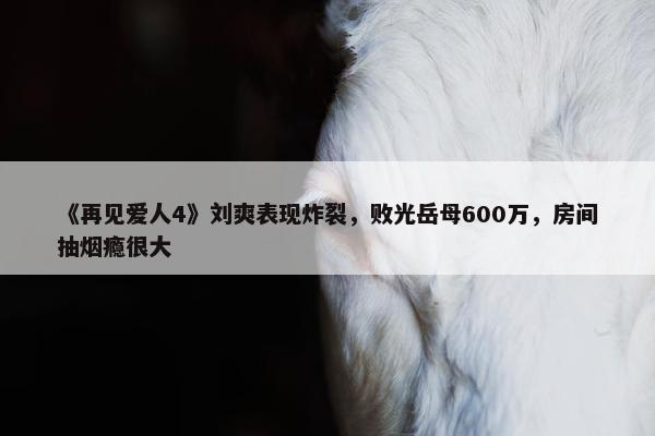 《再见爱人4》刘爽表现炸裂，败光岳母600万，房间抽烟瘾很大