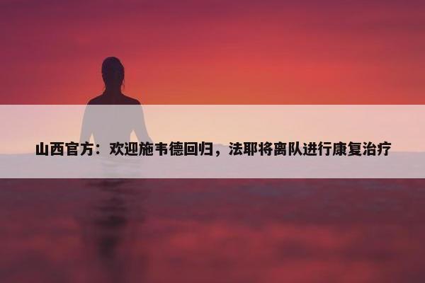 山西官方：欢迎施韦德回归，法耶将离队进行康复治疗