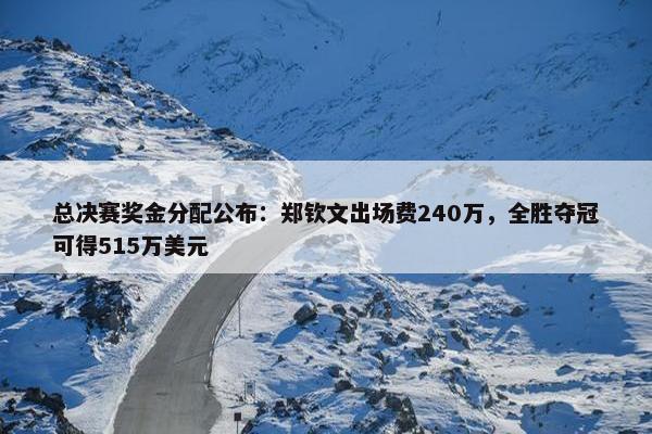 总决赛奖金分配公布：郑钦文出场费240万，全胜夺冠可得515万美元