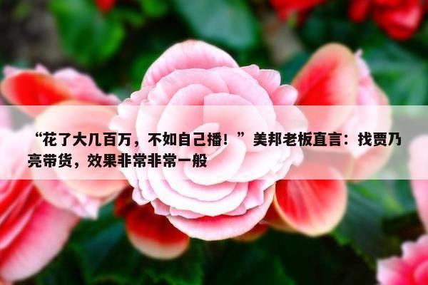 “花了大几百万，不如自己播！”美邦老板直言：找贾乃亮带货，效果非常非常一般