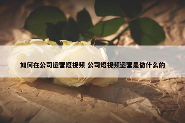 如何在公司运营短视频 公司短视频运营是做什么的