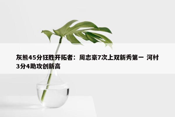 灰熊45分狂胜开拓者：周志豪7次上双新秀第一 河村3分4助攻创新高