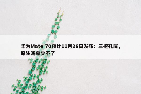 华为Mate 70预计11月26日发布：三挖孔屏，原生鸿蒙少不了