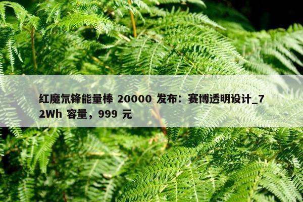 红魔氘锋能量棒 20000 发布：赛博透明设计_72Wh 容量，999 元