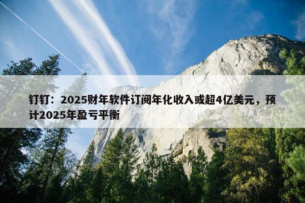 钉钉：2025财年软件订阅年化收入或超4亿美元，预计2025年盈亏平衡