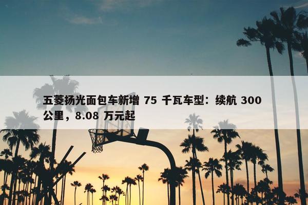 五菱扬光面包车新增 75 千瓦车型：续航 300 公里，8.08 万元起