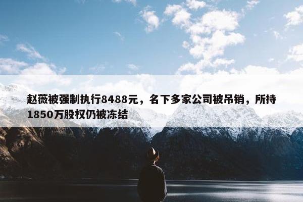 赵薇被强制执行8488元，名下多家公司被吊销，所持1850万股权仍被冻结