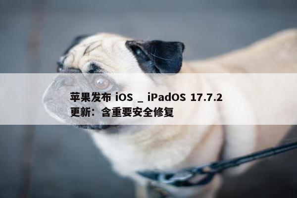 苹果发布 iOS _ iPadOS 17.7.2 更新：含重要安全修复