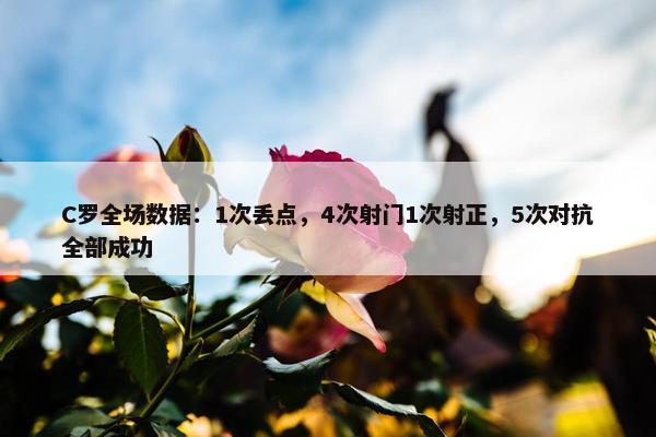 C罗全场数据：1次丢点，4次射门1次射正，5次对抗全部成功