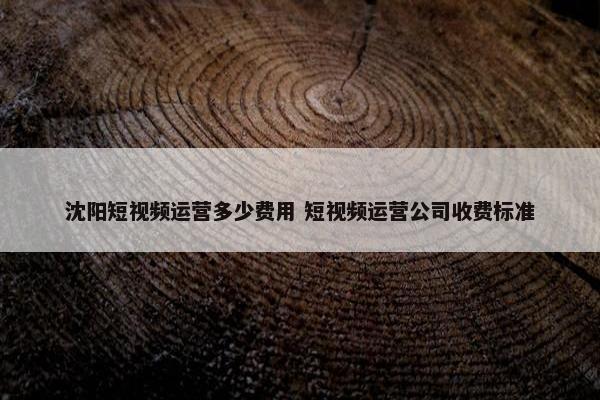 沈阳短视频运营多少费用 短视频运营公司收费标准