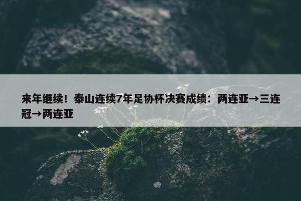 来年继续！泰山连续7年足协杯决赛成绩：两连亚→三连冠→两连亚