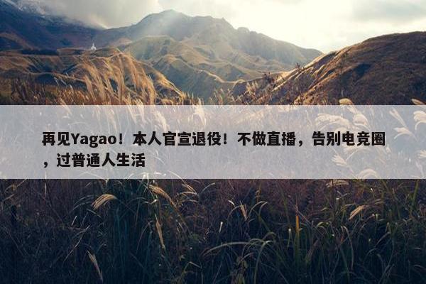 再见Yagao！本人官宣退役！不做直播，告别电竞圈，过普通人生活