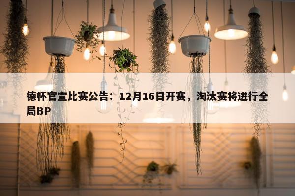 德杯官宣比赛公告：12月16日开赛，淘汰赛将进行全局BP